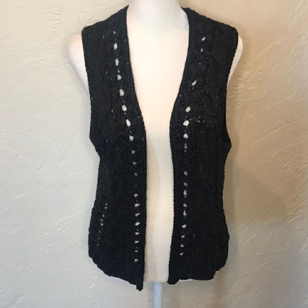 Gap black shimmer crocheted open beat cardi, size S!
